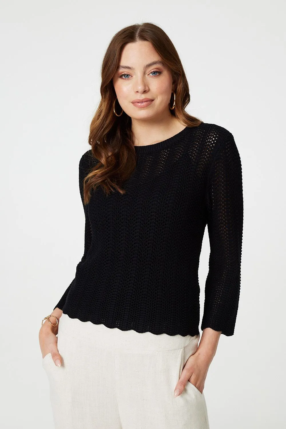 3/4 Sleeve Crochet Knit Jumper