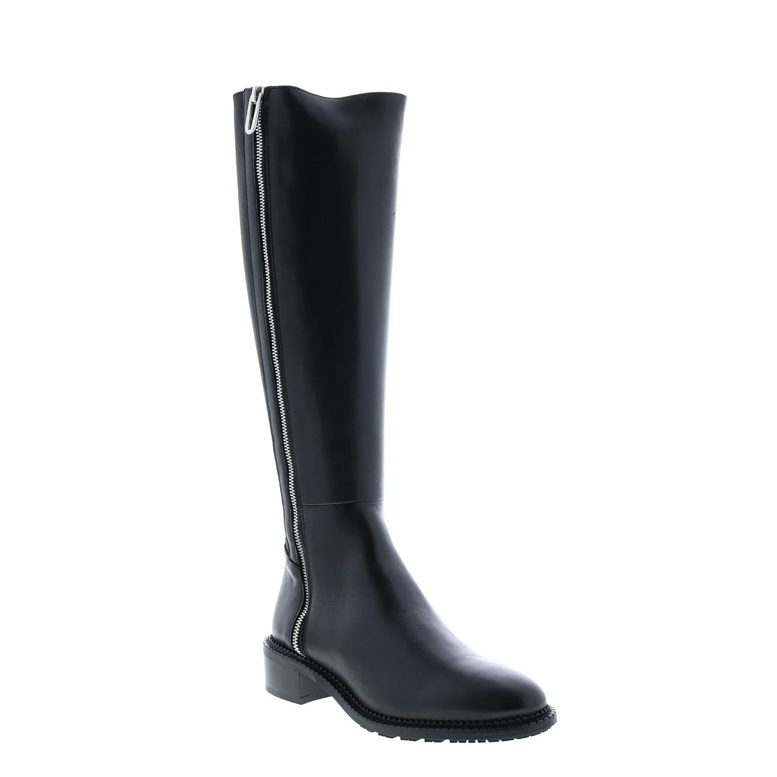 Aquatalia Ocala Calf Elastic 34L3789-BLK Womens Black Leather Zipper Knee High Boots