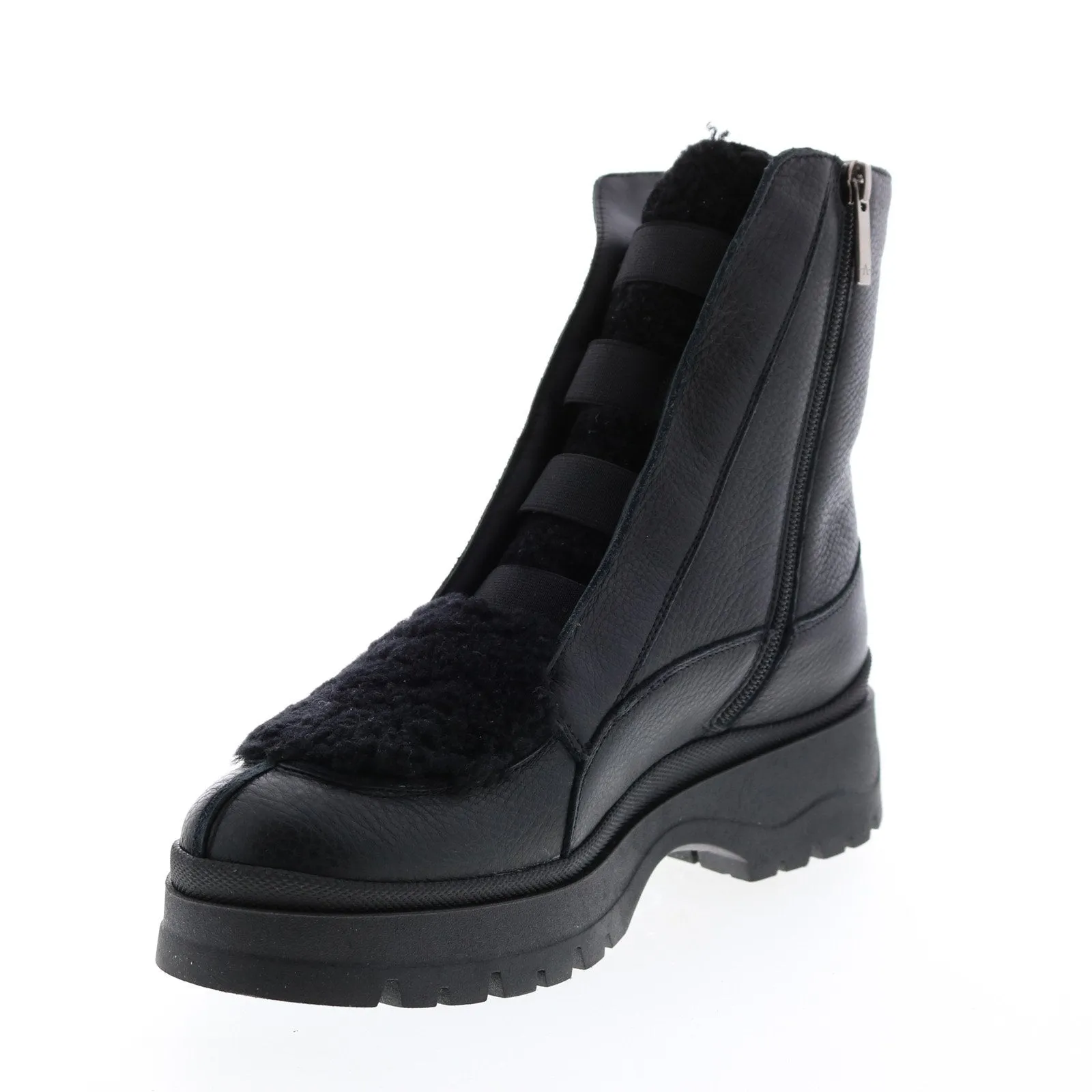 Aquatalia Shayla Tumb Clf Shearling 34L3813-BBK Womens Black Leather Ankle & Booties Boots