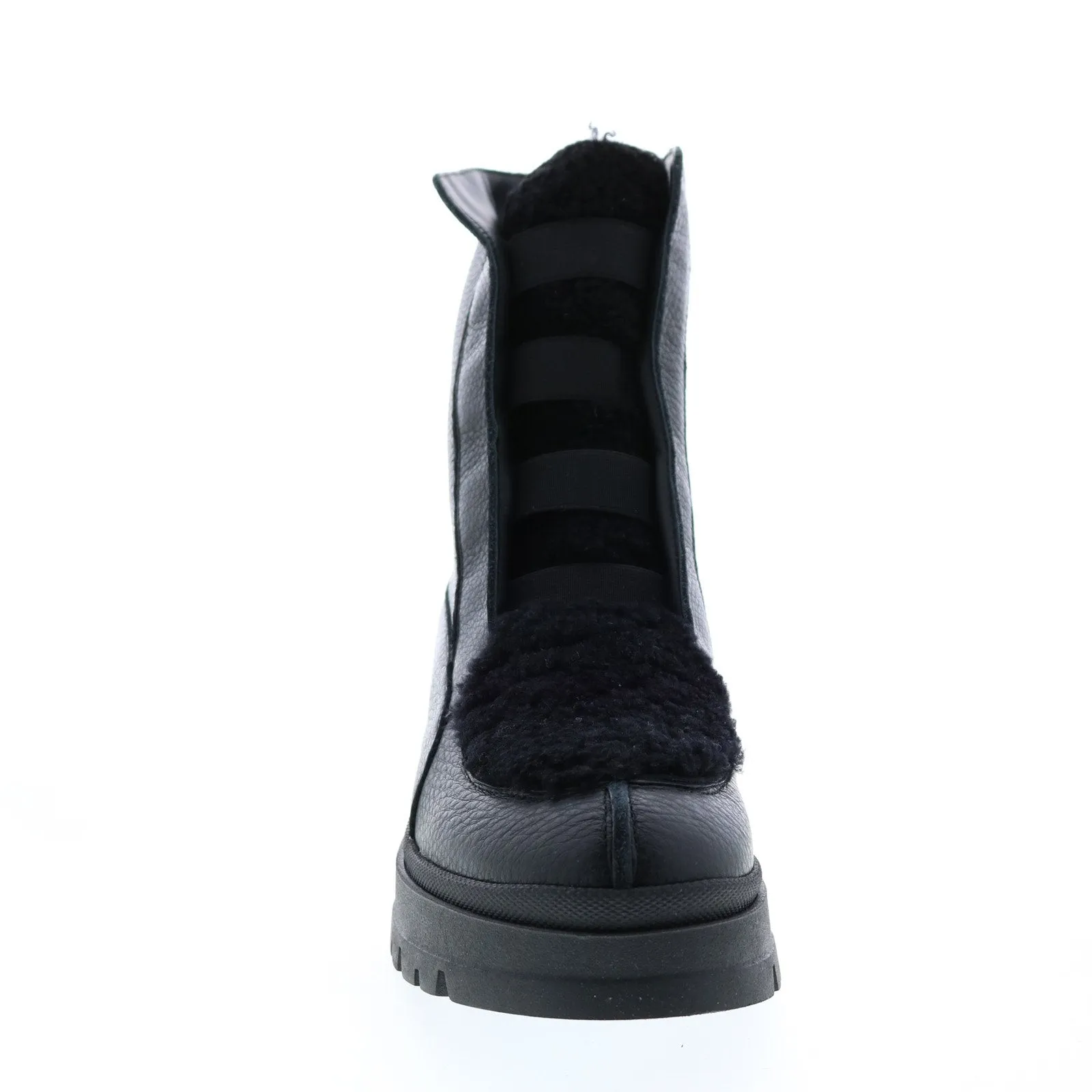 Aquatalia Shayla Tumb Clf Shearling 34L3813-BBK Womens Black Leather Ankle & Booties Boots