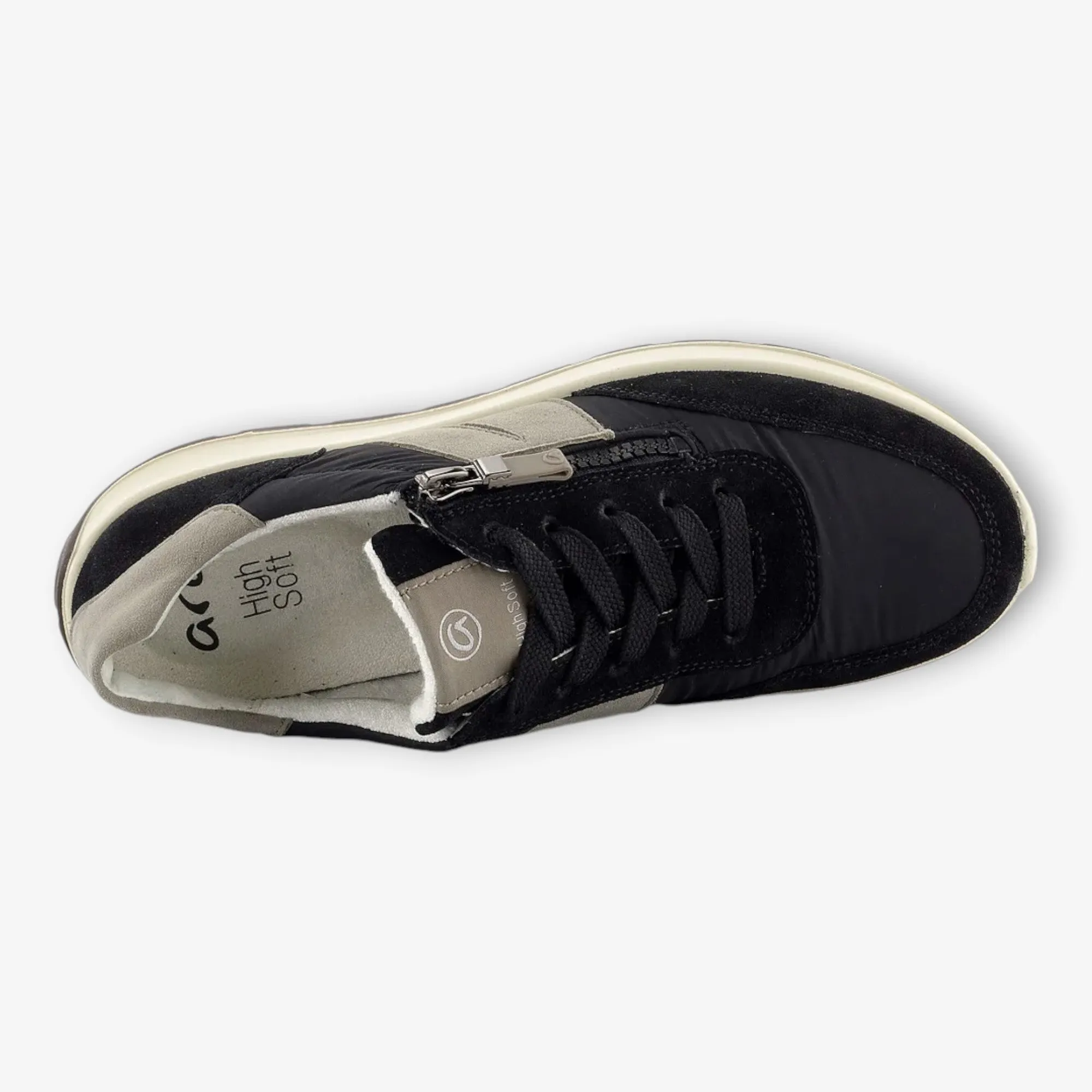 Ara Women's Black Suede Trainers with Side Zipper and HighSoft Technology