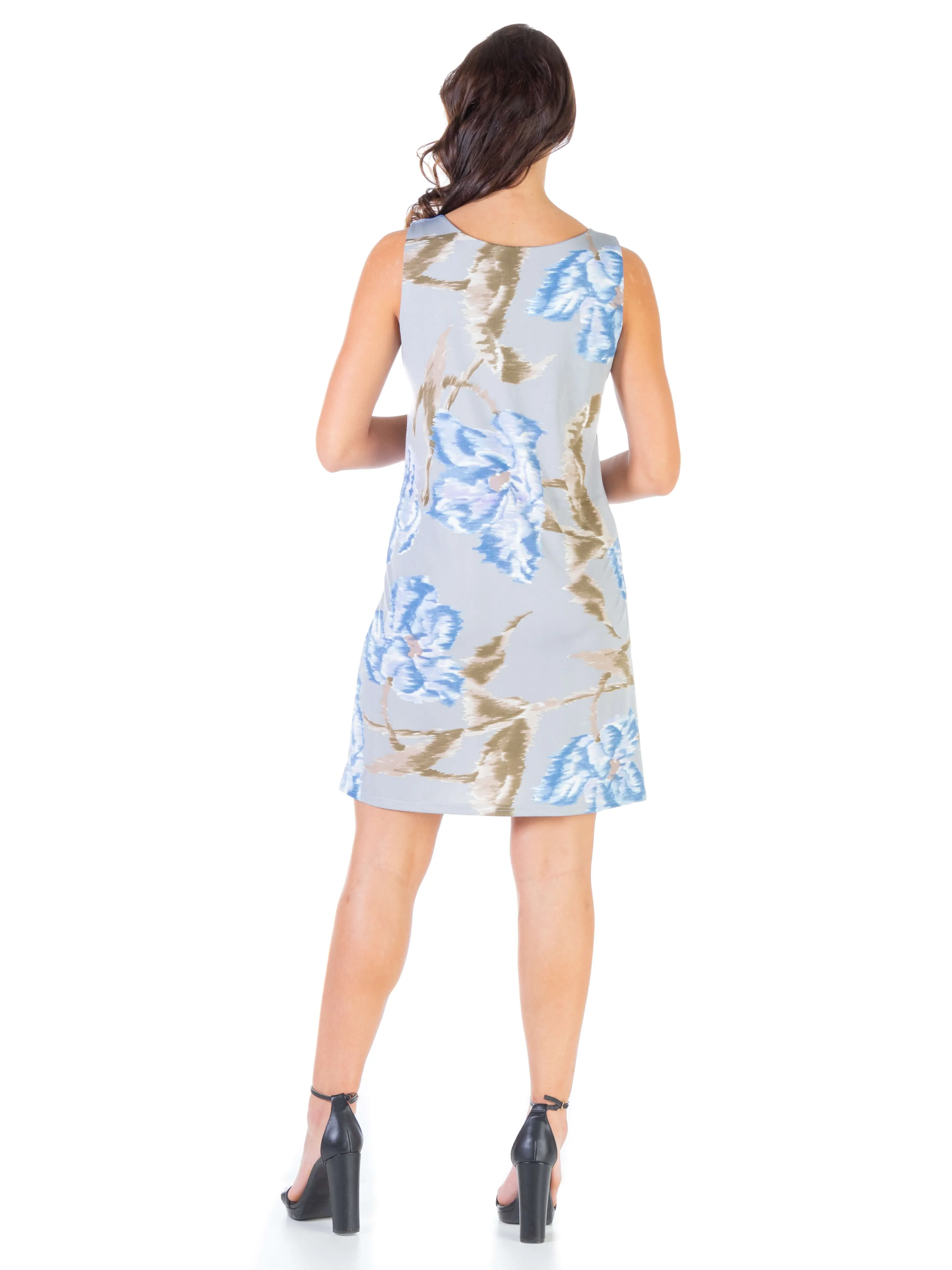 Baby Blue Floral Maternity Sleeveless Mini Shift Dress