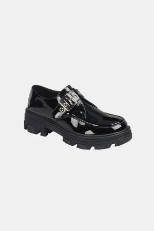 Black Lug Sole Buckled Platform Loafers