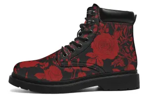 Blood Rose Romance Classic Boots - High Quality Micro-Suede Weatherproof Vegan Shoes with Stitched on Soles