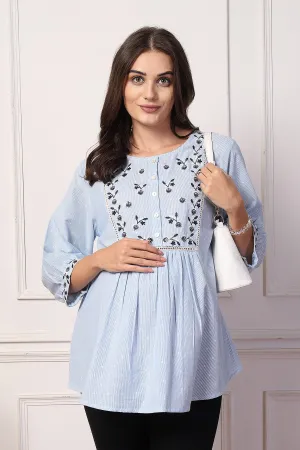 Blossom Blue Dobby Zipless Maternity Feeding Top