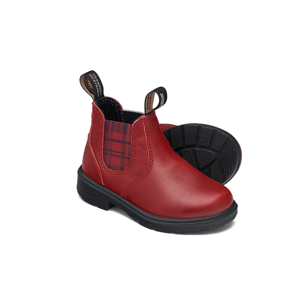 Blundstone Red With Burgundy Tartan Elastic Kids' Boot