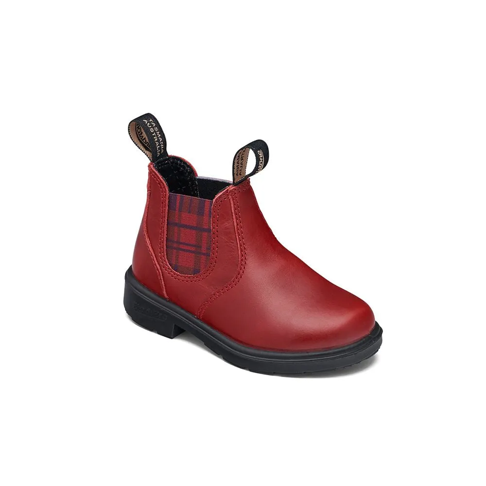 Blundstone Red With Burgundy Tartan Elastic Kids' Boot