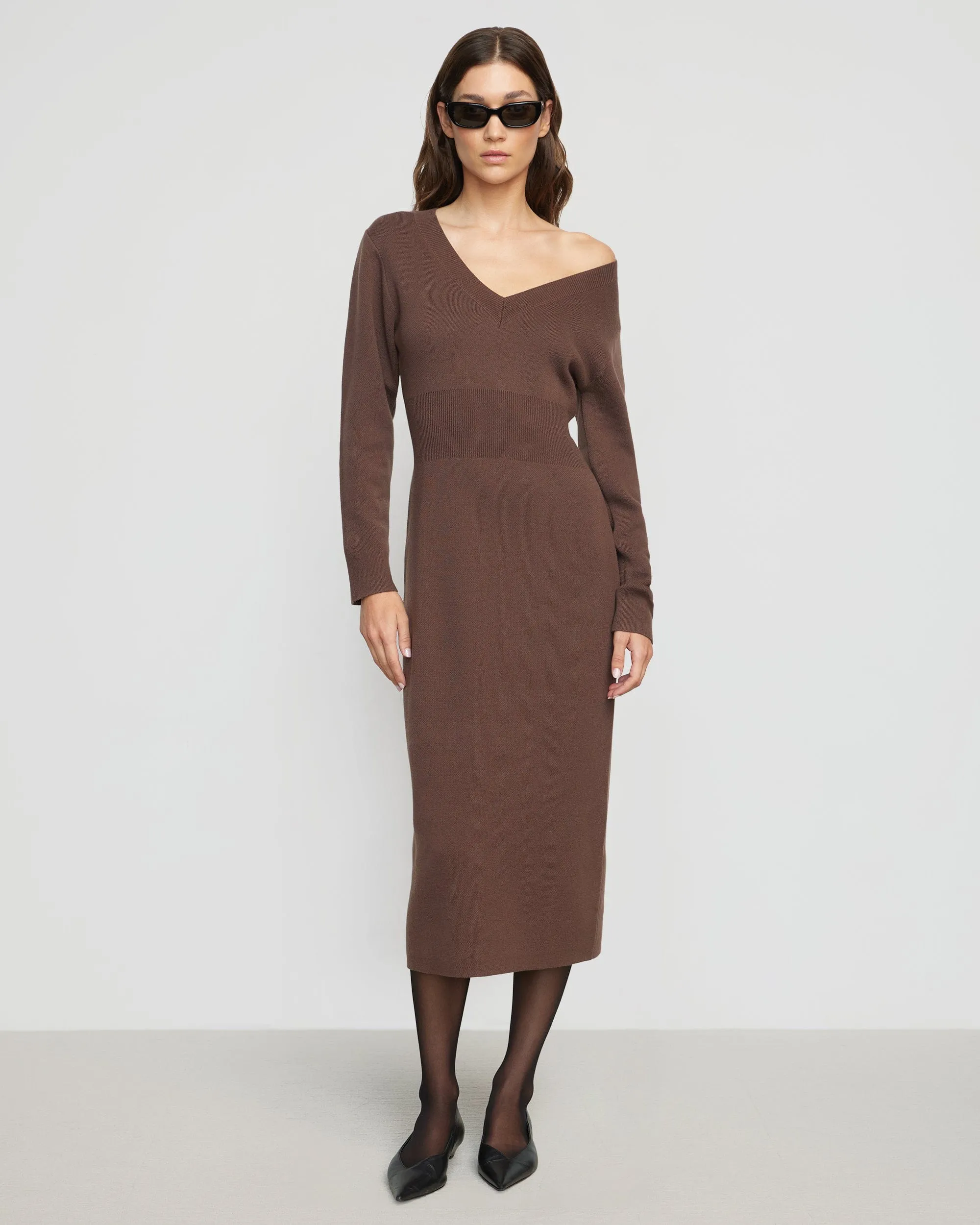 Bora Off-Shoulder V-Neck Sweater Dress