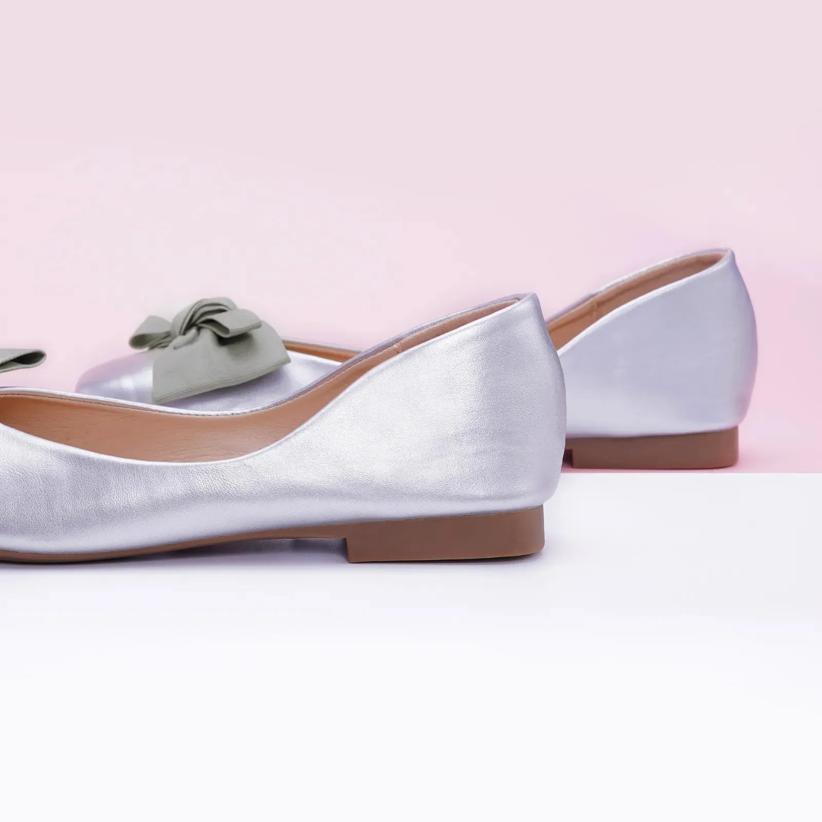 Bow Ballerina Flats (Eva) Silver