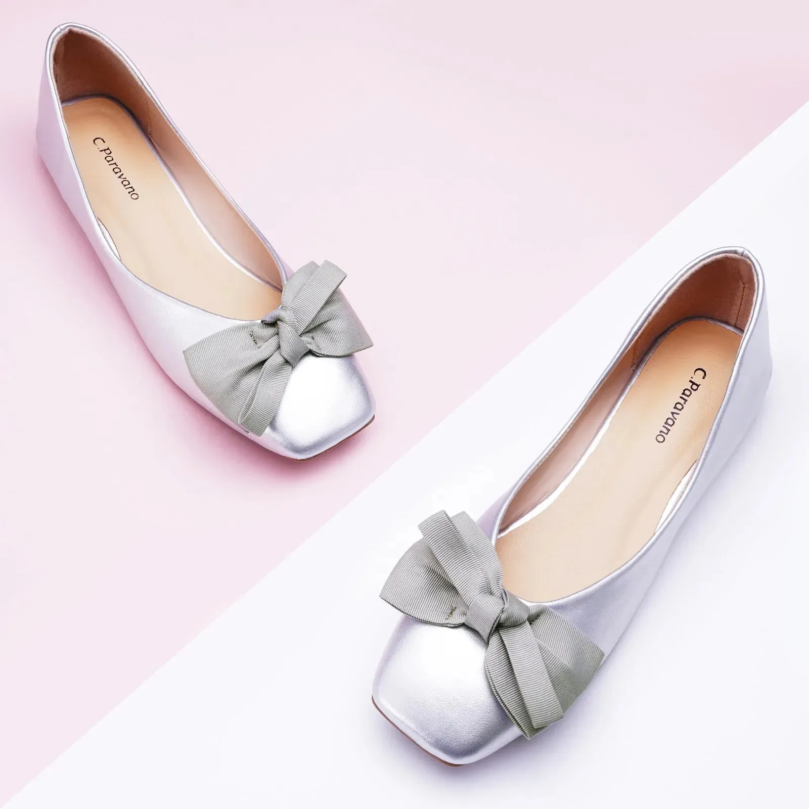 Bow Ballerina Flats (Eva) Silver