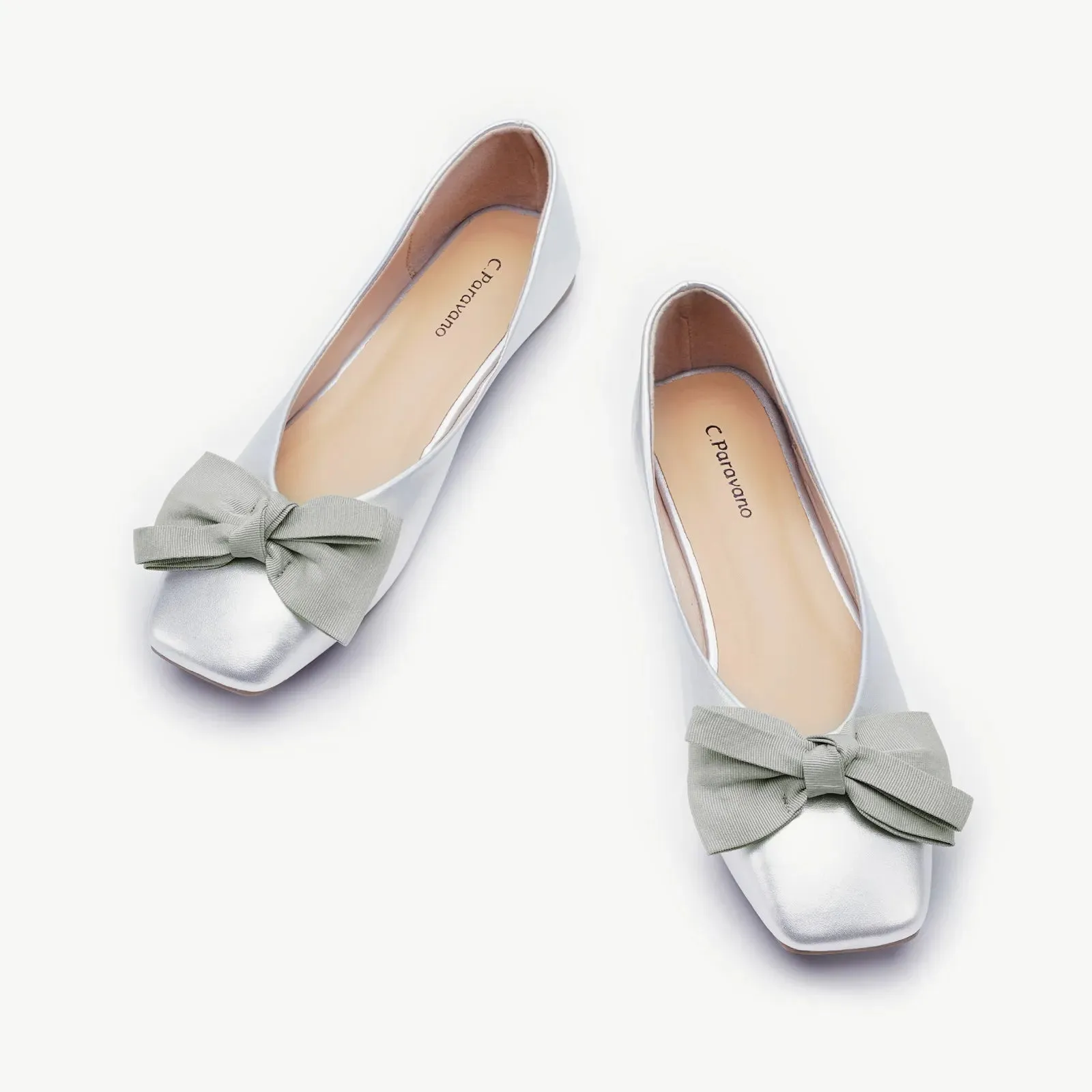 Bow Ballerina Flats (Eva) Silver