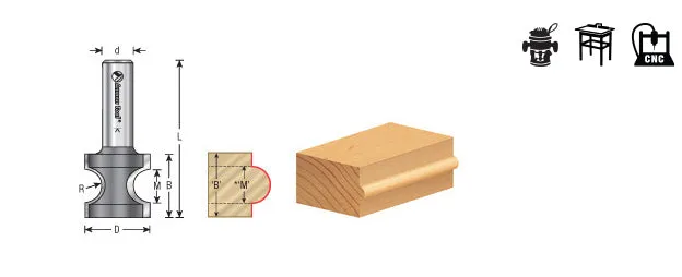 Bullnose Router Bit | 17⁄64 Radius x 1 1⁄32 Dia x 1 x 1⁄2"Shank | 51558 | 738685155585