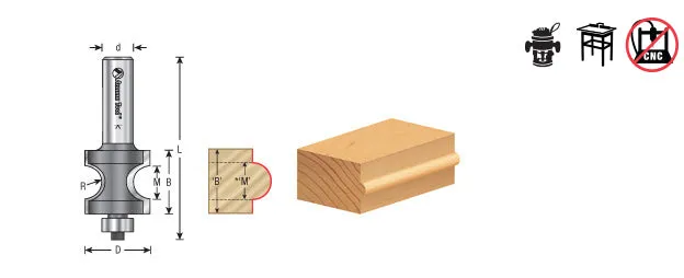 Bullnose Router Bit | 5⁄64 Radius x 17⁄32 Dia x 1⁄2 x 1⁄4" Shank | 51565 | 738685515655