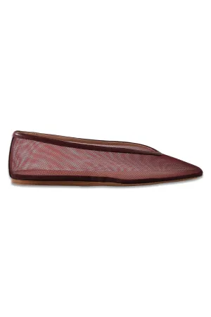 Burgundy Luna Leather-trimmed Mesh Ballet Flats