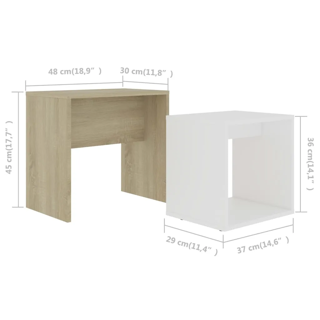 Coffee Table Set White and Sonoma Oak 48x30x45 cm Chipboard