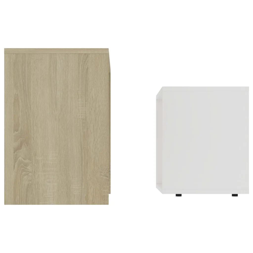 Coffee Table Set White and Sonoma Oak 48x30x45 cm Chipboard