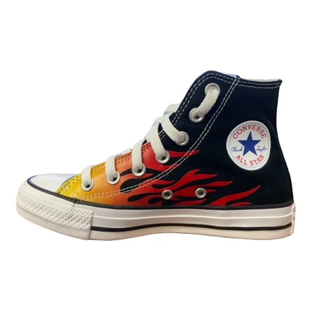 Converse scarpa sneakers alta con fantasia fiamme Chuck Taylor All Star HI Classic 171130C nero rosso giallo