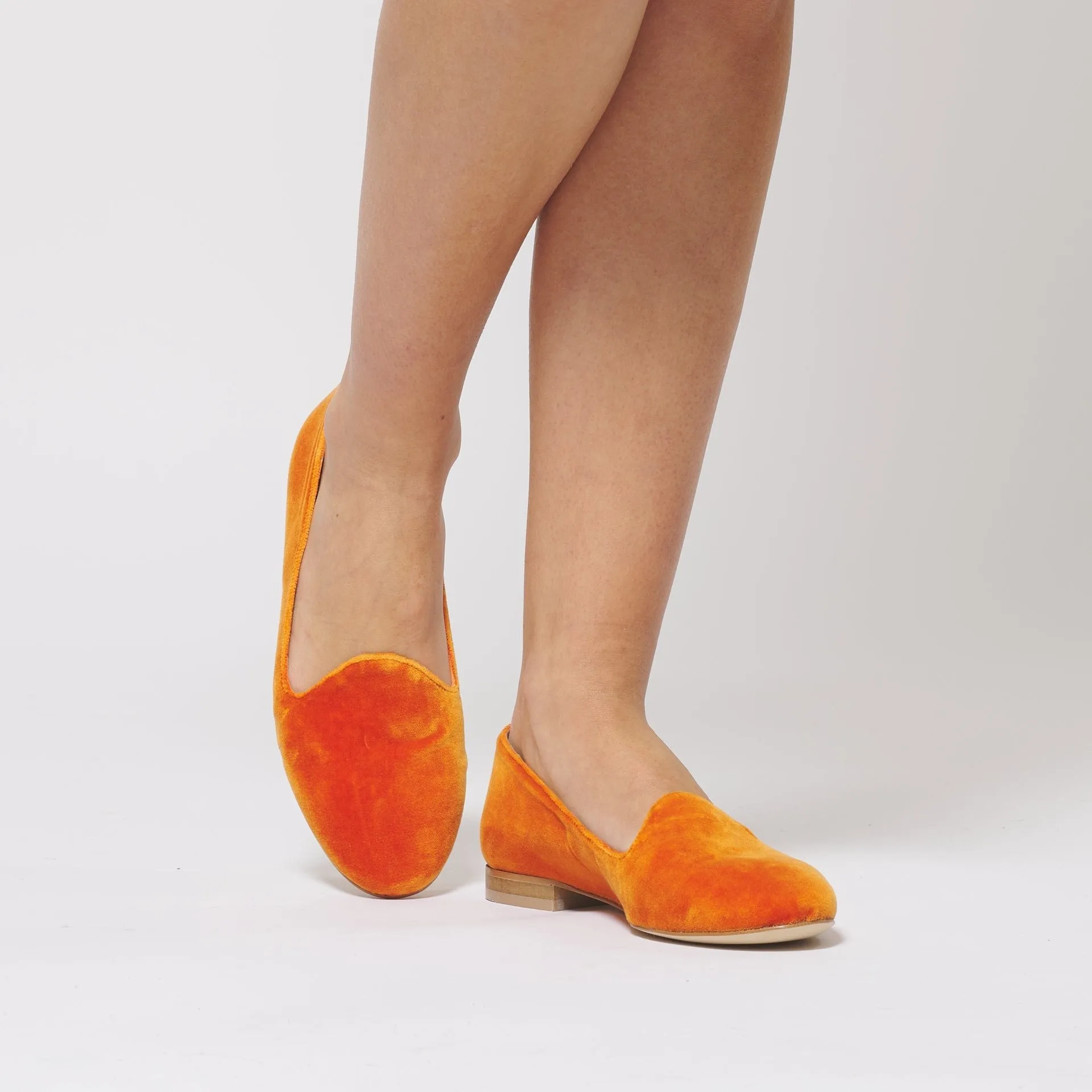 Cotton Velvet Vegan Loafers | Pumpkin Orange