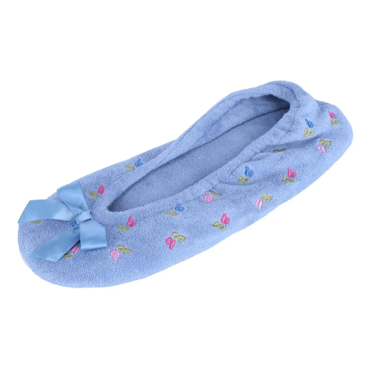 CTM® Women's Floral Embroidered Terry Ballerina Slipper House Shoe