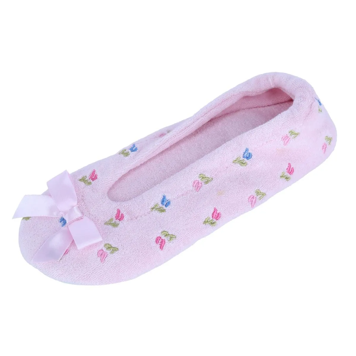 CTM® Women's Floral Embroidered Terry Ballerina Slipper House Shoe