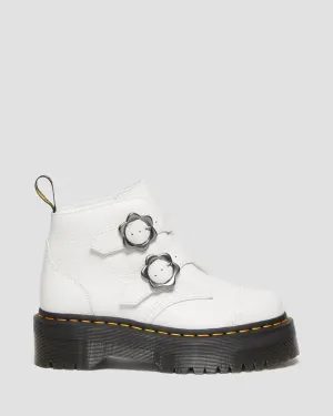 Devon Flower White Leather Platform Boots