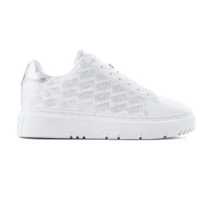 DKNY Scattered Logo Leather Sneakers Women - WHTSLV