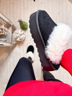 Dream Walker Fur Trim Snow Bootie Slippers in Black