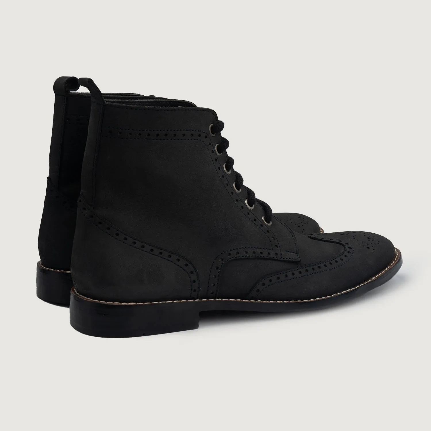 Duster Brogues Derby Black Nubuck Leather Boots