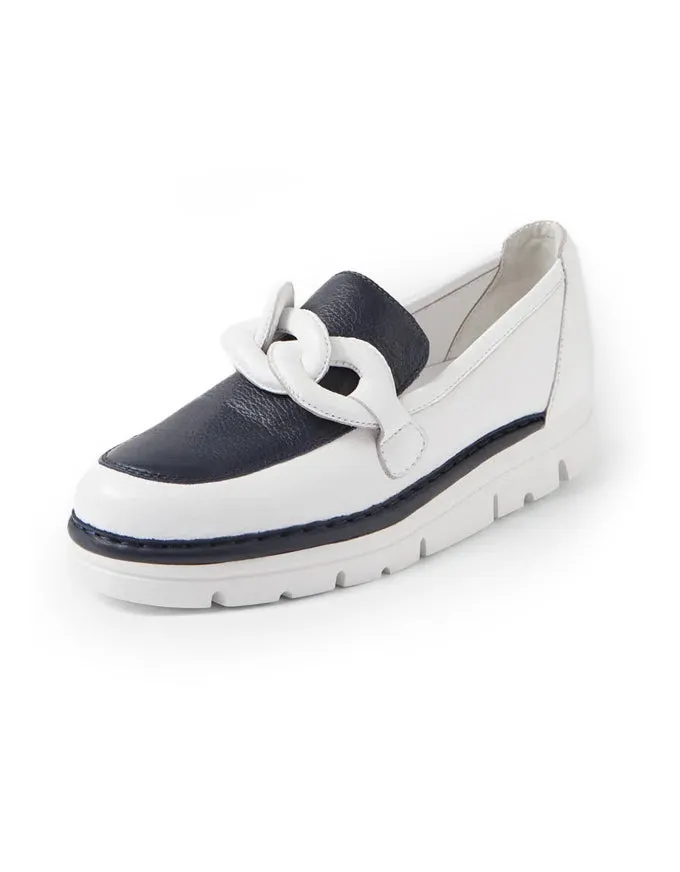 Erora White/Navy Leather Loafers