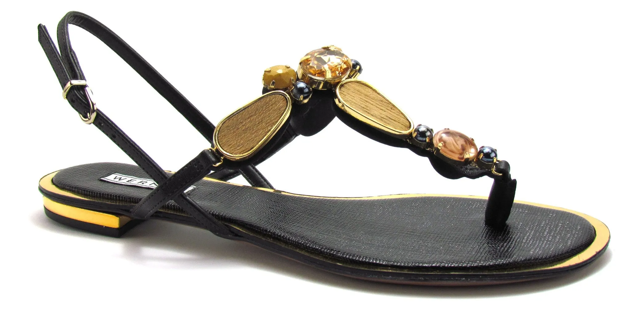 Flat Black Sandal with Stones- Werner