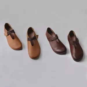 Genuine Leather V-cut Velcro Flat Shoes