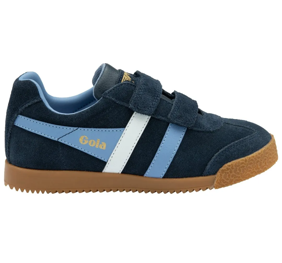 Gola Harrier Navy Vista Blue White Suede Kids Trainers