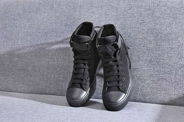 High-Top Flat-Heel Buckle Canvas Sneaker