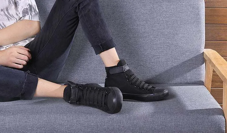 High-Top Flat-Heel Buckle Canvas Sneaker