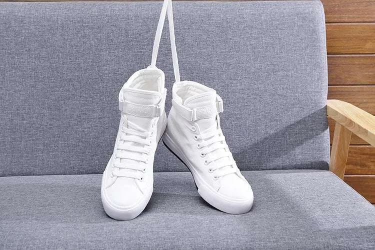 High-Top Flat-Heel Buckle Canvas Sneaker