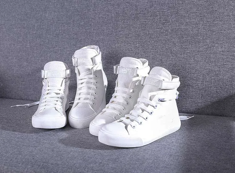 High-Top Flat-Heel Buckle Canvas Sneaker