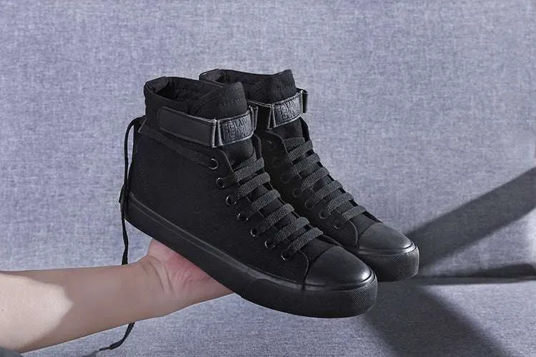 High-Top Flat-Heel Buckle Canvas Sneaker