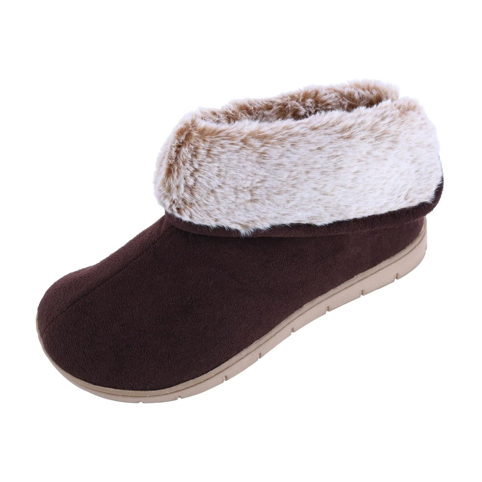 Isotoner Women's Recycled Microsuede and Faux Fur Boot Slipper