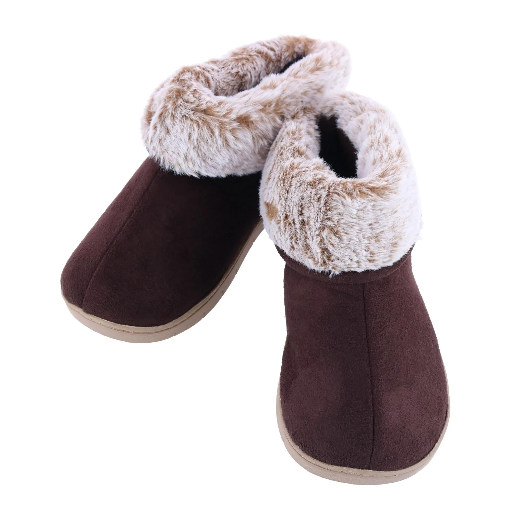 Isotoner Women's Recycled Microsuede and Faux Fur Boot Slipper