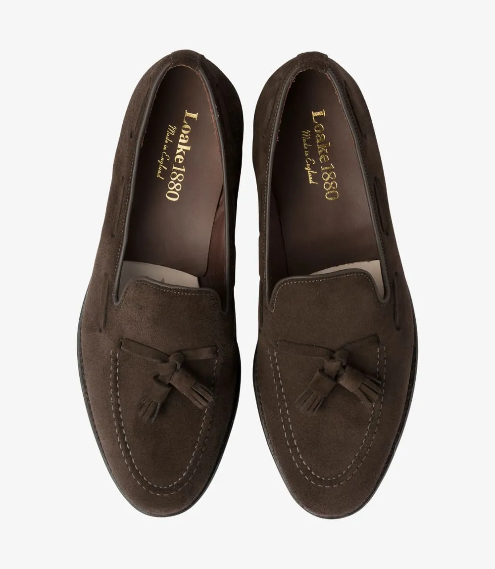 LOAKE - Russell Tasselled Loafers Suede Shoe - Dark Brown