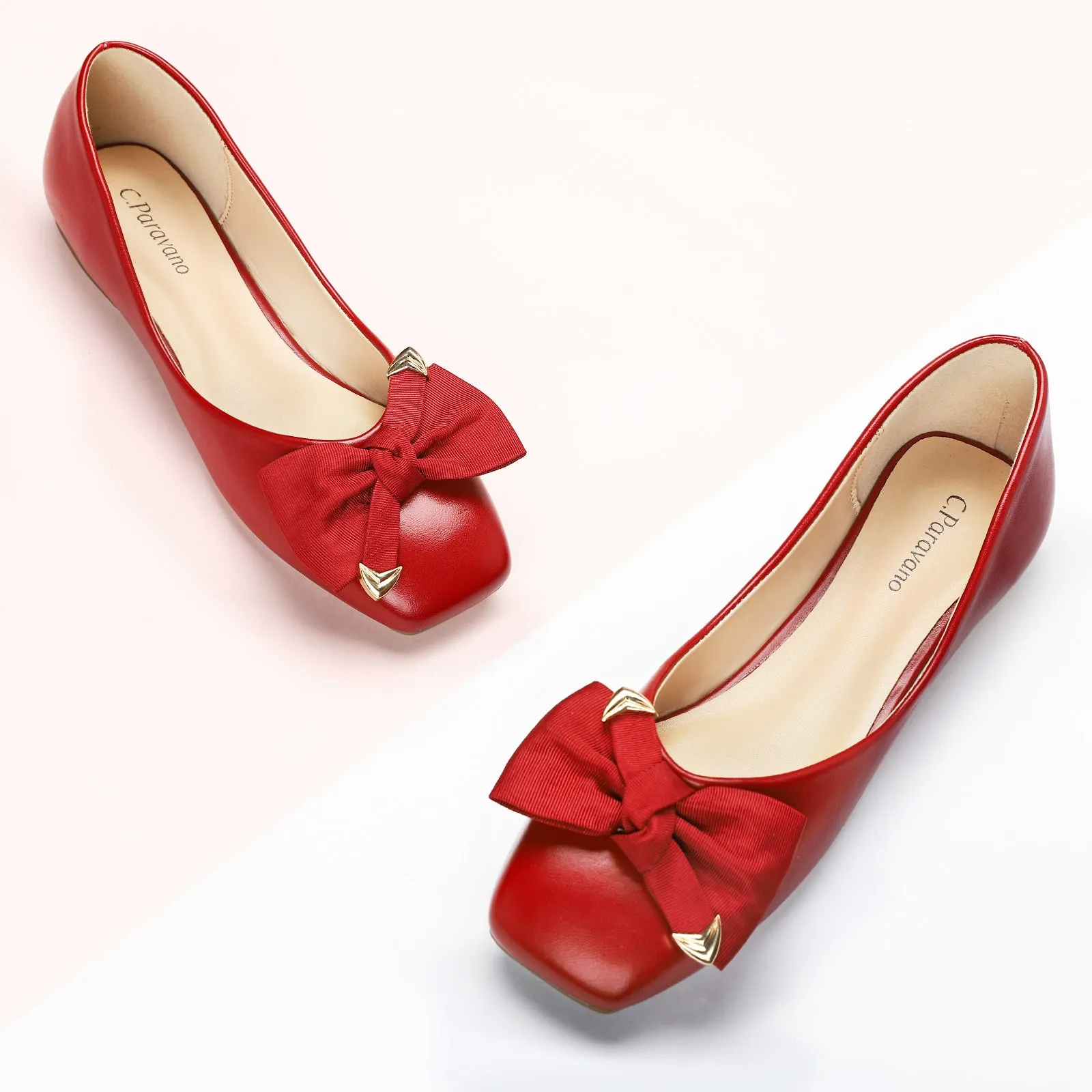 Metal Bow Ballerina Flats (Eva) Red