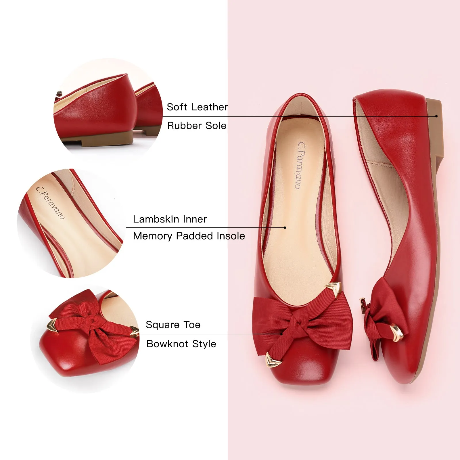 Metal Bow Ballerina Flats (Eva) Red