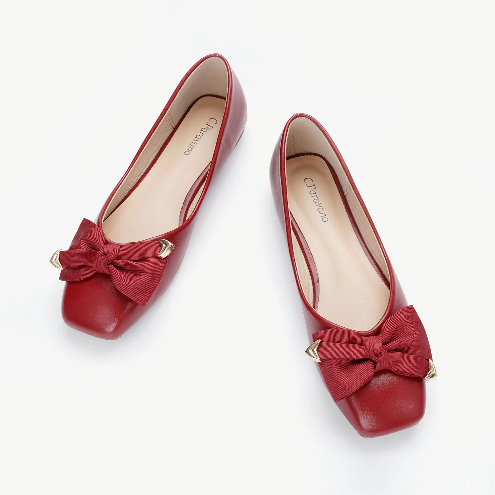 Metal Bow Ballerina Flats (Eva) Red