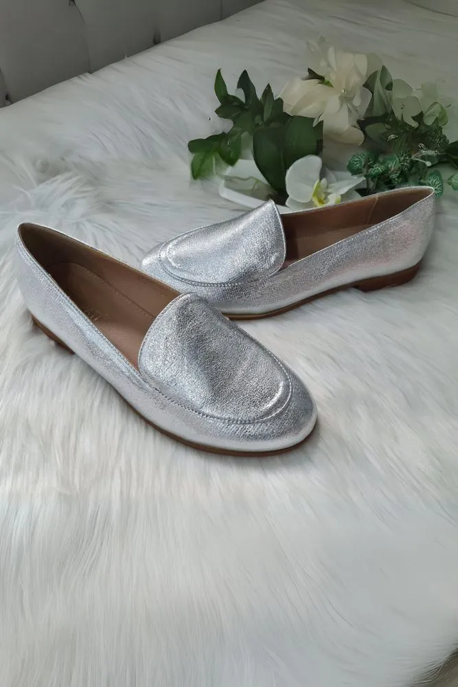 Metallic Round Toe Loafers