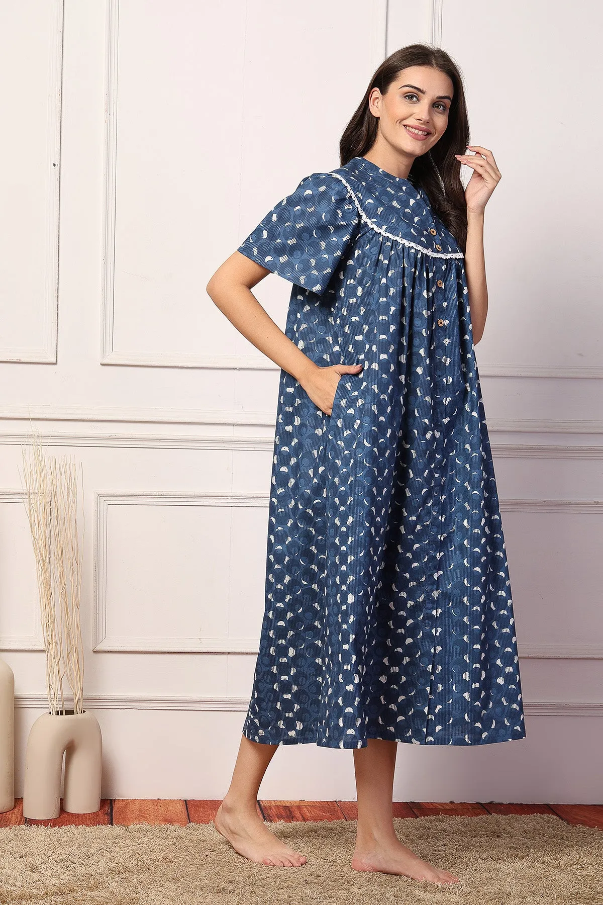 Navy Blue Comfort Cotton Zipless Feeding Maternity Maxi