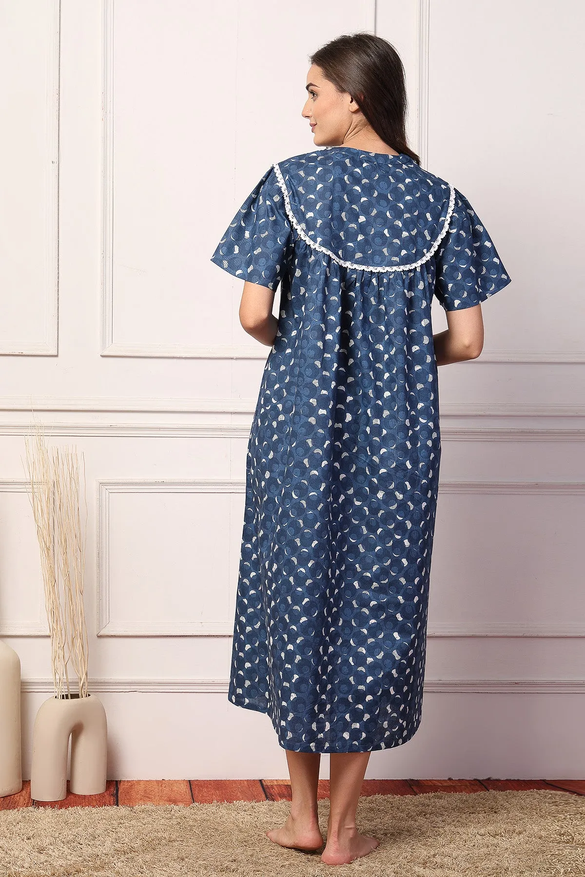 Navy Blue Comfort Cotton Zipless Feeding Maternity Maxi