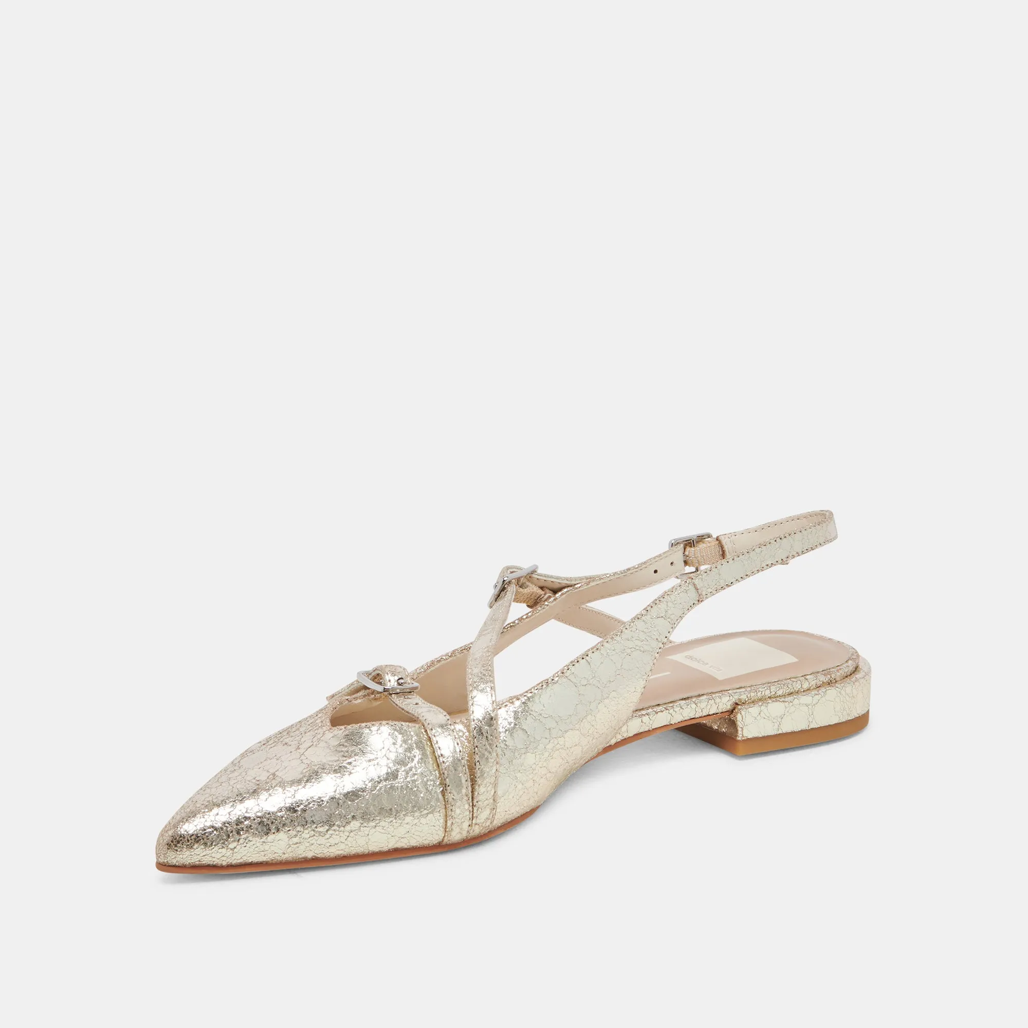 PAMLA FLATS PLATINUM DISTRESSED LEATHER