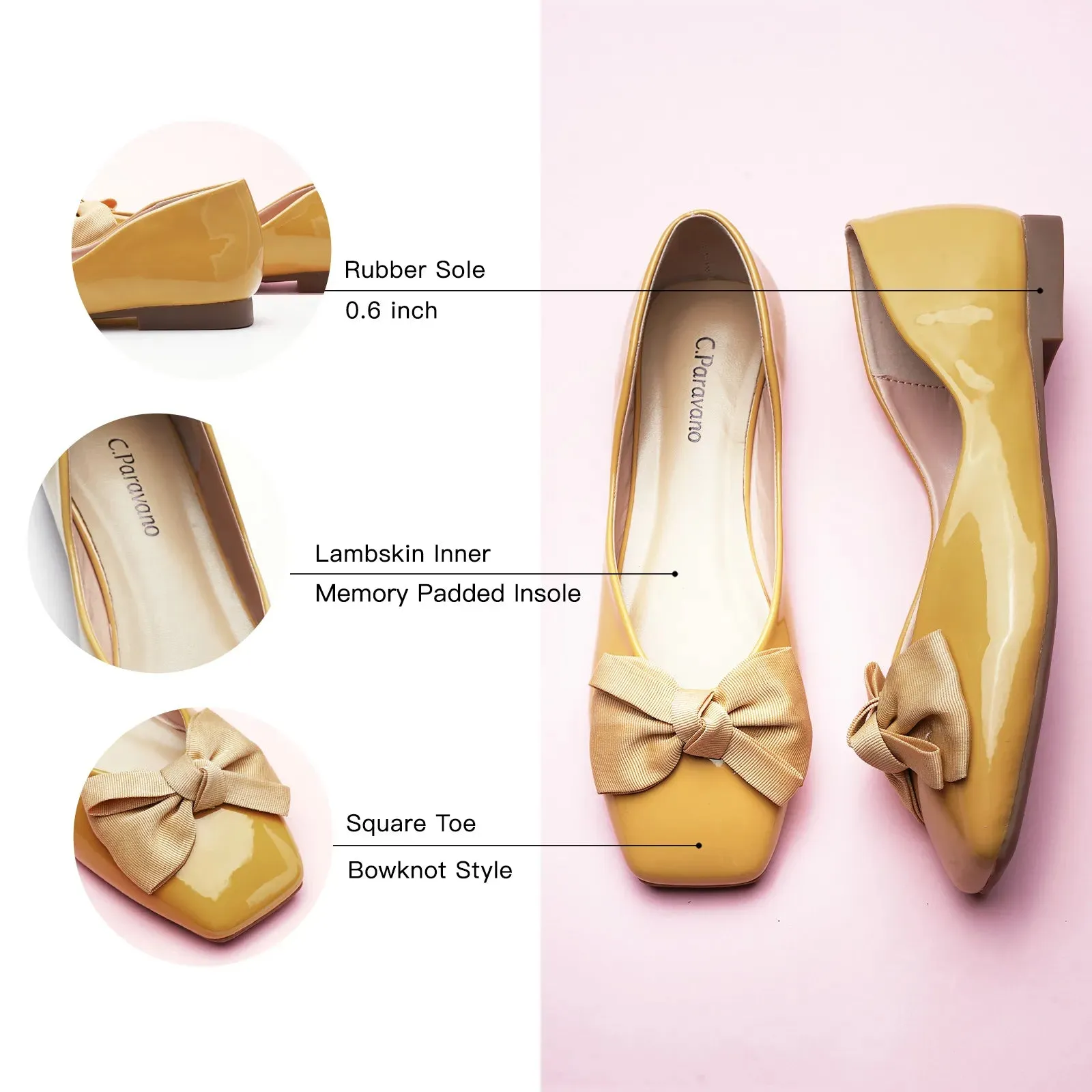 Patent Bow Ballerina Flats (Eva) Yellow