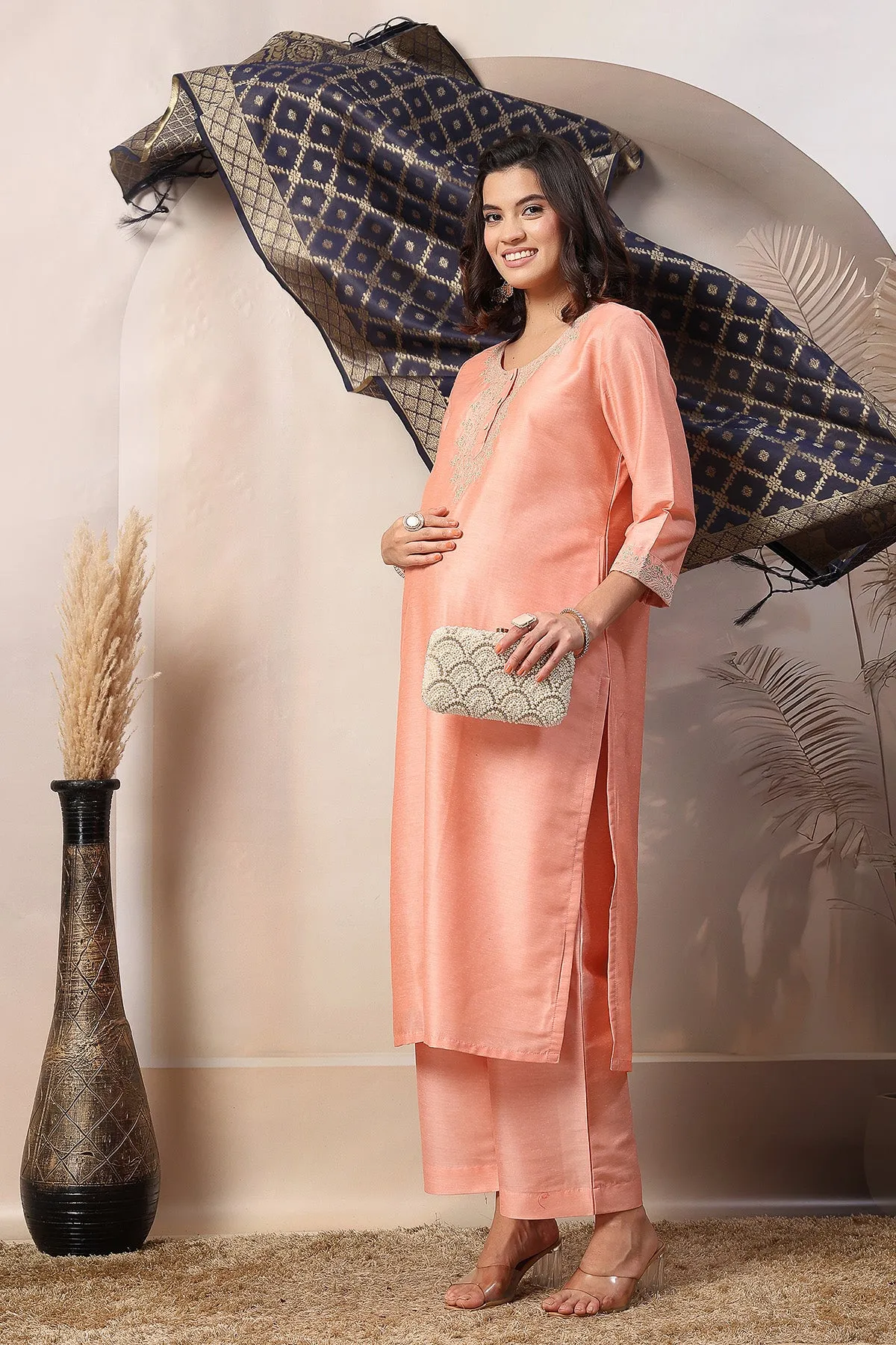 Peach Blossom Festive Spark Zipless Feeding Maternity Suit Set