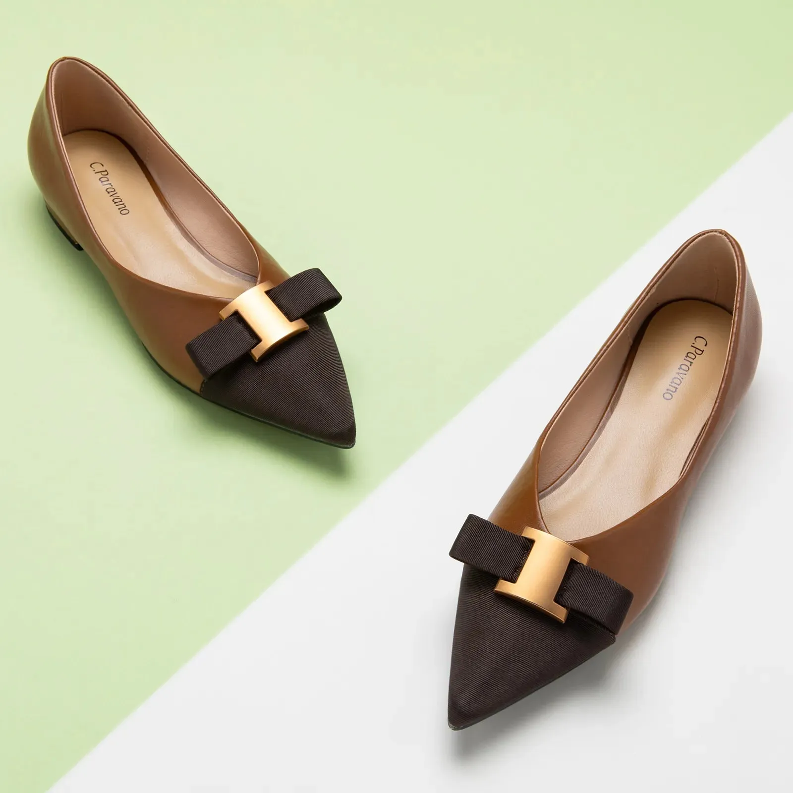 Pointed Toe Metal Tie Flats (Aida)